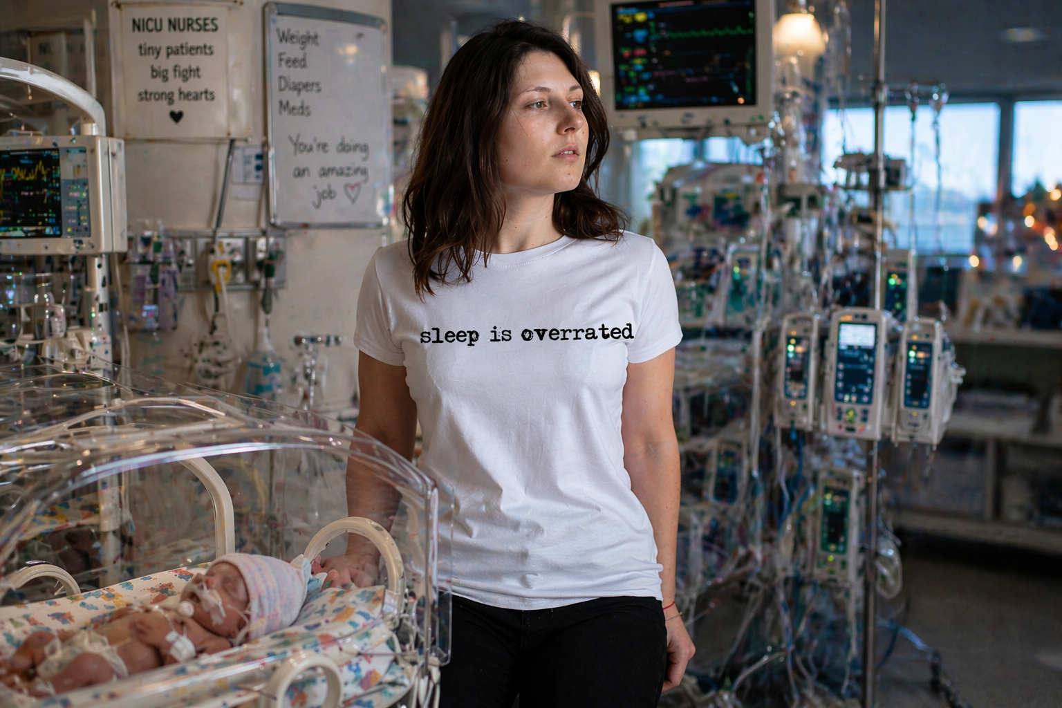 New Parent Shirt Sleep Is Overrated Funny Gift Unisex Jersey Tee Comfortable Cotton Fabric Perfect Baby Shower Present Tired Mom Dad Humor Collection NICU Parent Support Clothing Hospital Visit Essential Soft Material Daily Wear Parenting
