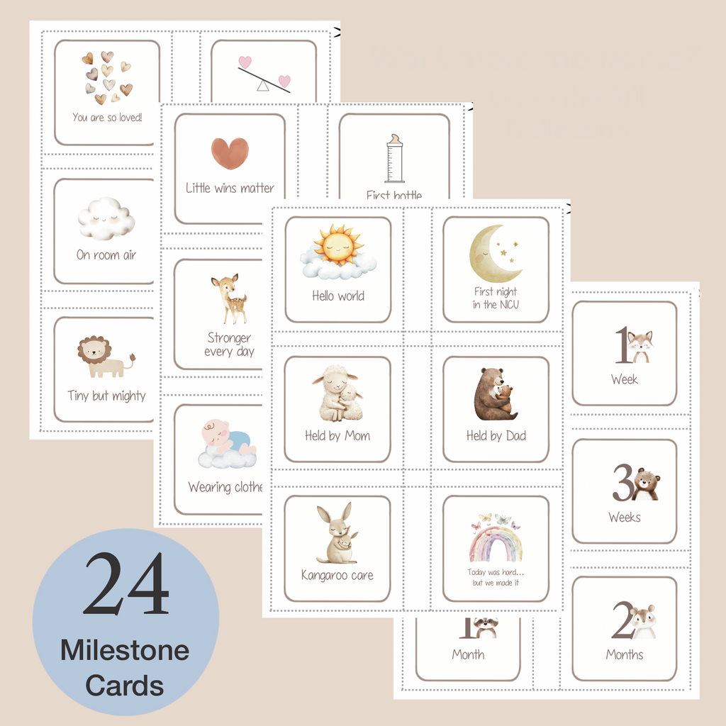 Digital Milestone Set NICU Journey Cards Preemie Memory Collection Printable Baby Hospital Documentation Twenty Four Card Pack Instant Download Premature Baby Progress Tracker Print At Home Format Family Keepsake Memory Keeping Tool Victory