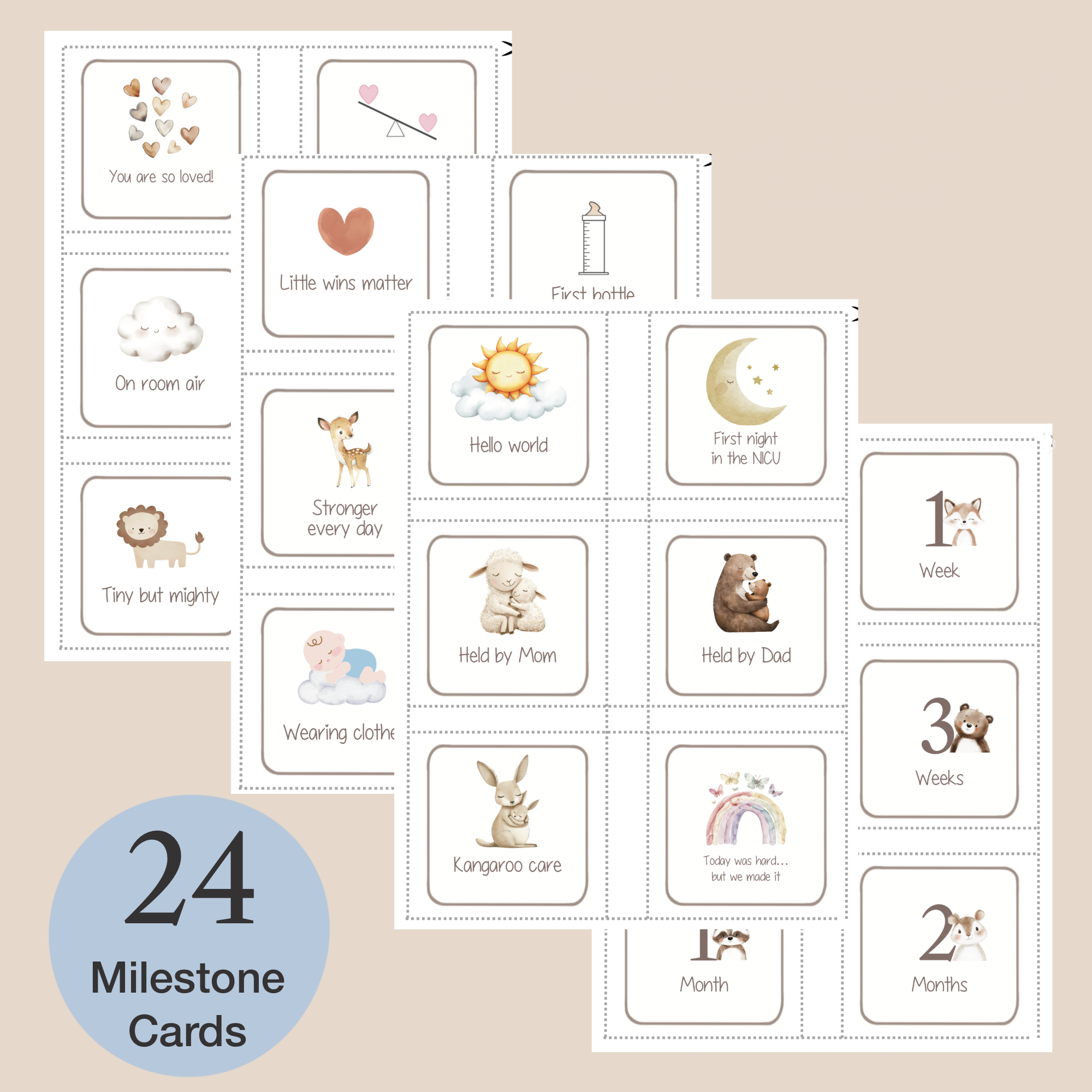 Digital Milestone Set NICU Journey Cards Preemie Memory Collection Printable Baby Hospital Documentation Twenty Four Card Pack Instant Download Premature Baby Progress Tracker Print At Home Format Family Keepsake Memory Keeping Tool Victory