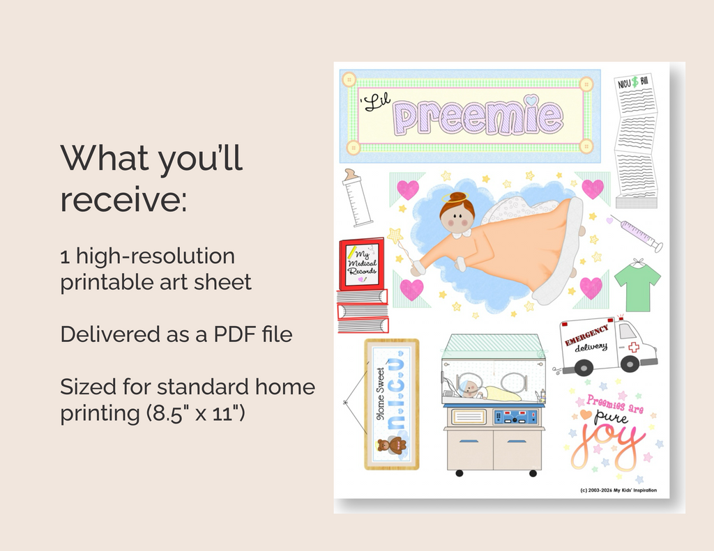 Premature Baby Keepsake Digital Download NICU Baby Scrapbook Printable Art Sheet Preemie Milestone Tracker Memory Book Journal Pages NICU Journey Collection Soft Gentle Design Perfect Bedside Display Meaningful Family Support Gift Keepsake