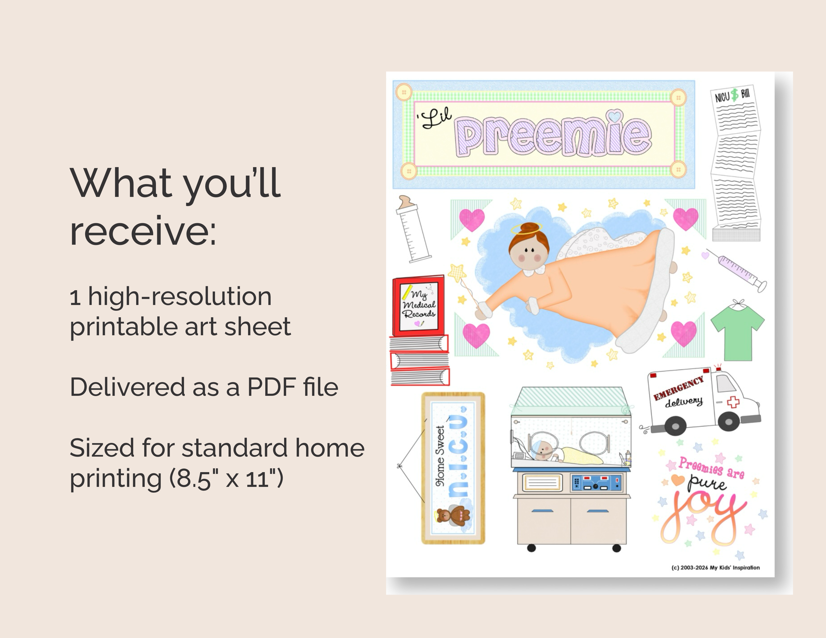 Premature Baby Keepsake Digital Download NICU Baby Scrapbook Printable Art Sheet Preemie Milestone Tracker Memory Book Journal Pages NICU Journey Collection Soft Gentle Design Perfect Bedside Display Meaningful Family Support Gift Keepsake