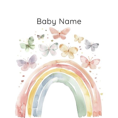 Watercolor Butterfly Nursery Art Baby Name Print Personalized Wall Display Custom Design Template Soft Pastel Illustration Gentle Baby Room Essential Instant Download Format Editable Customizable Text Perfect Baby Shower Present Newborn