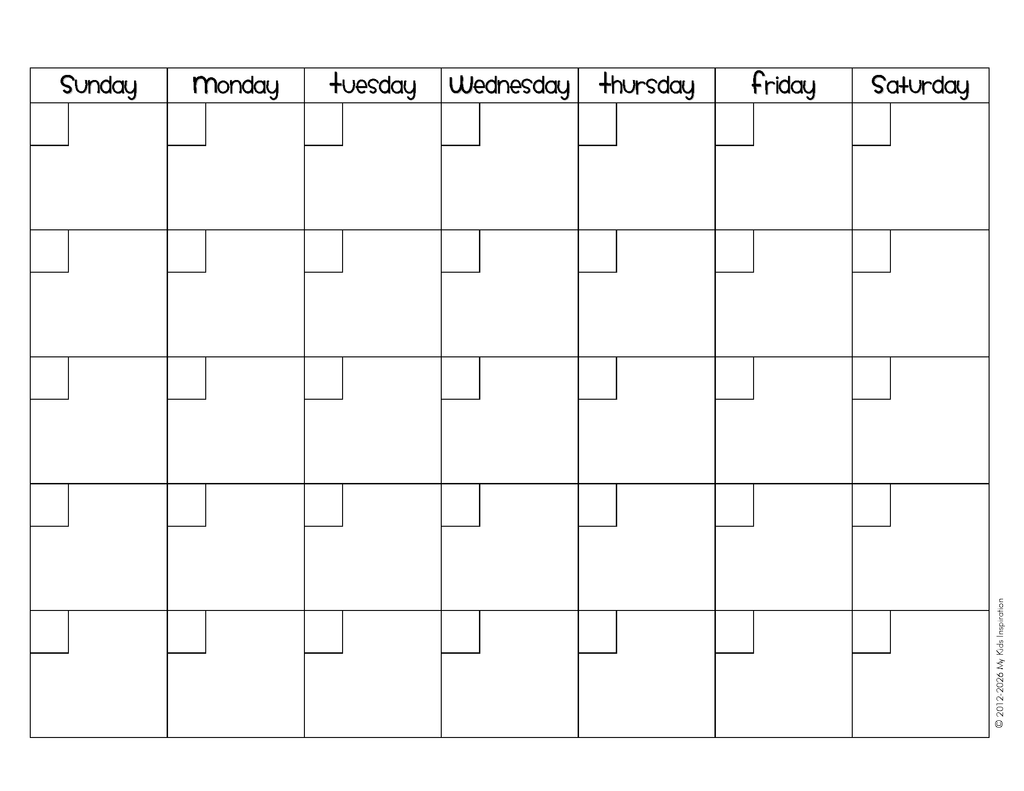 Blank weekly calendar with days of the week labels