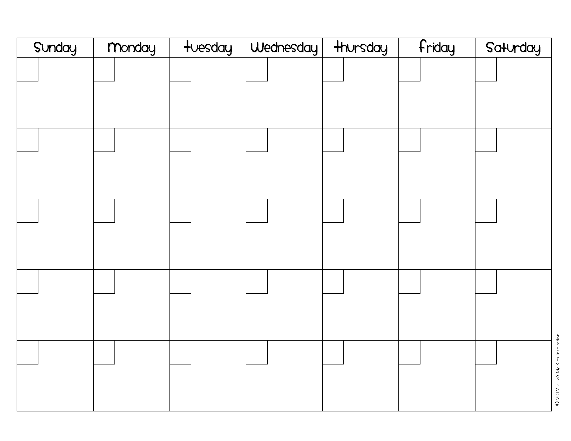 Blank weekly calendar with days of the week labels