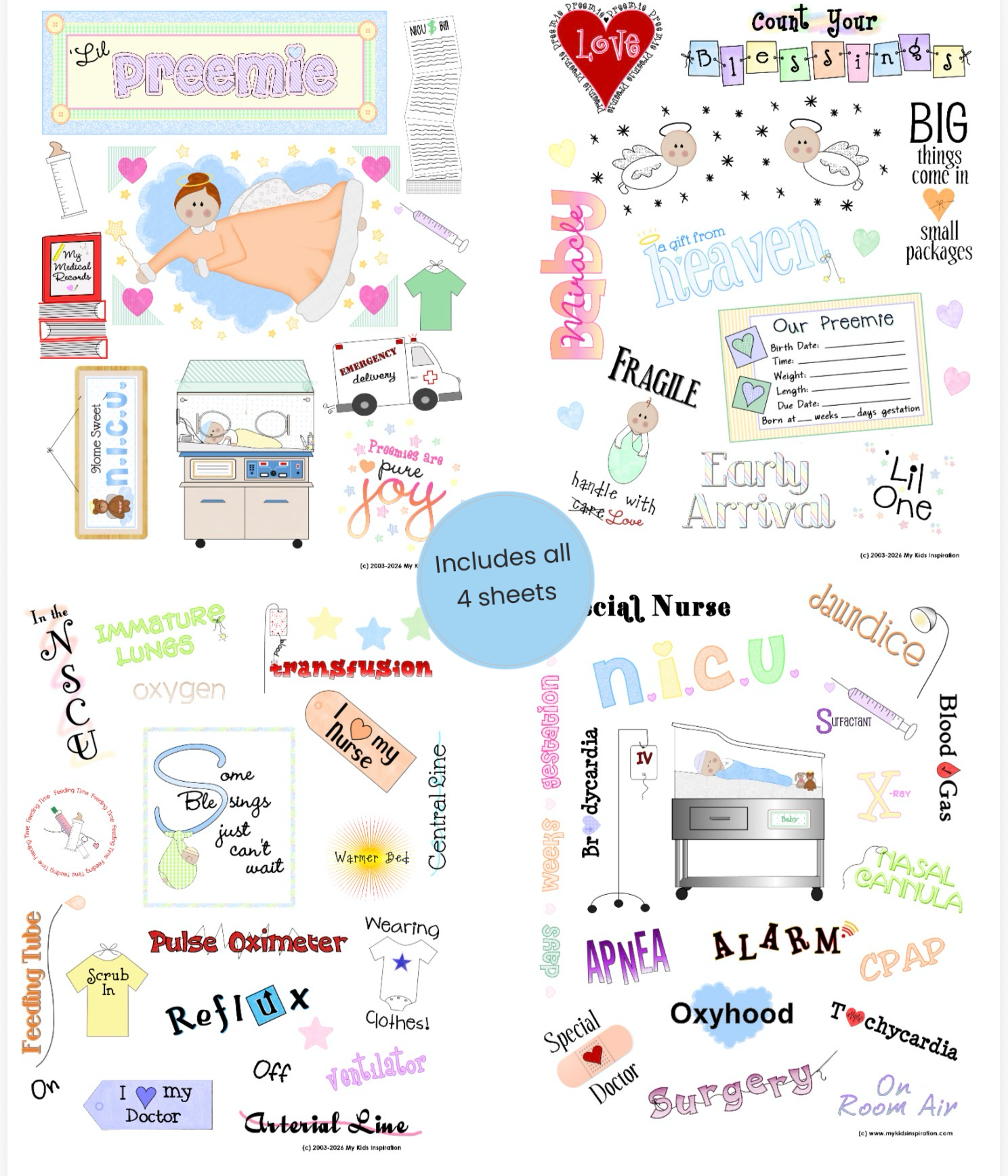 Preemie Baby Scrapbook Printable Art Sheets NICU Journey Memory Book Bundle Milestone Documentation Pages Digital Download Premature Infant Keepsake Collection Hospital Stay Journal Prompts Special Care Memory Keeping Parent Gift Package