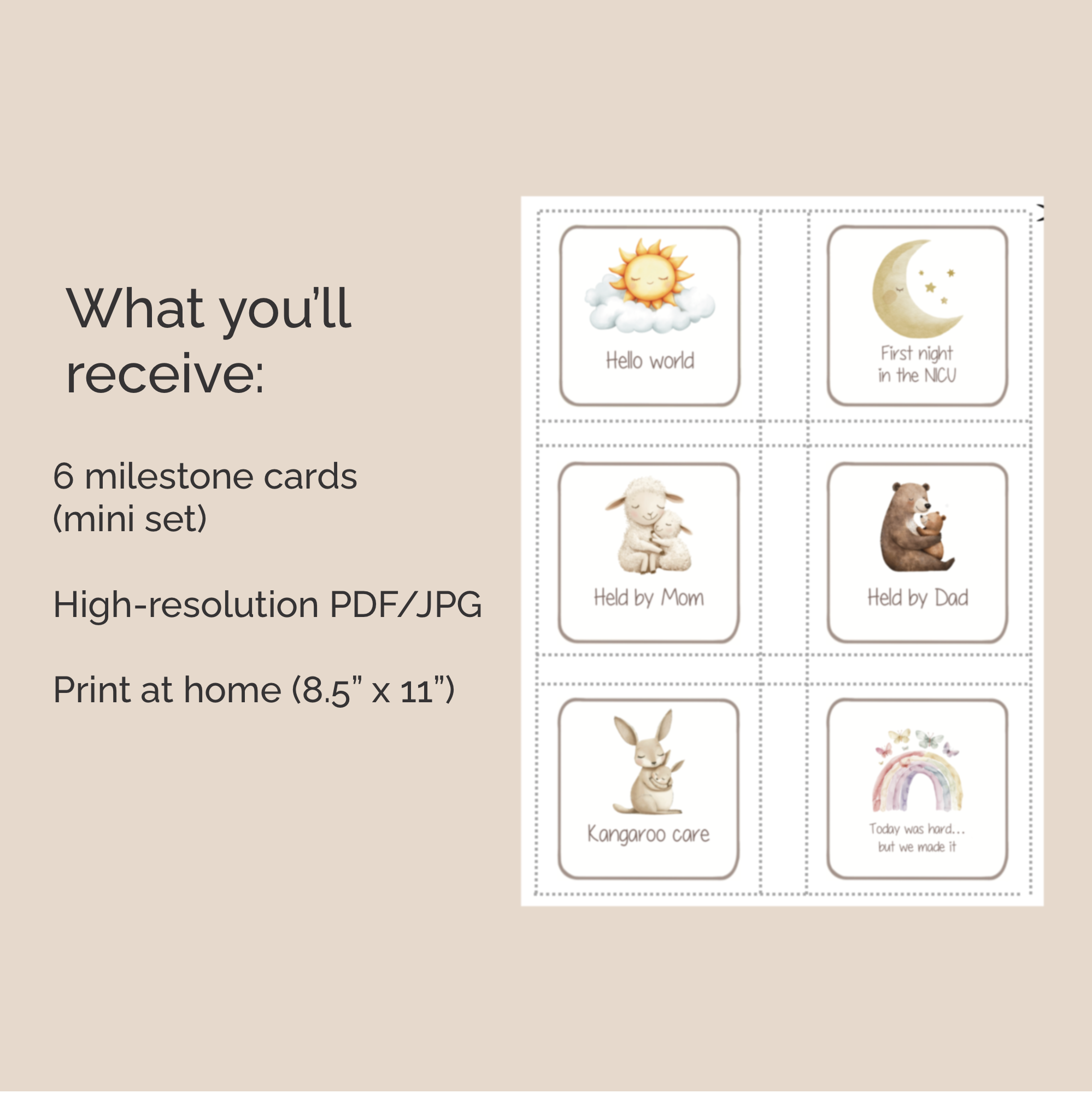 Preemie Parent Gift NICU Milestone Card Set Special Moments Documentation Baby Memory Tracking Cards Premature Baby Keepsake Mini Photo Props Hospital Memory Cards NICU Journey Documentation Isolette Compatible Baby Cards Track Special