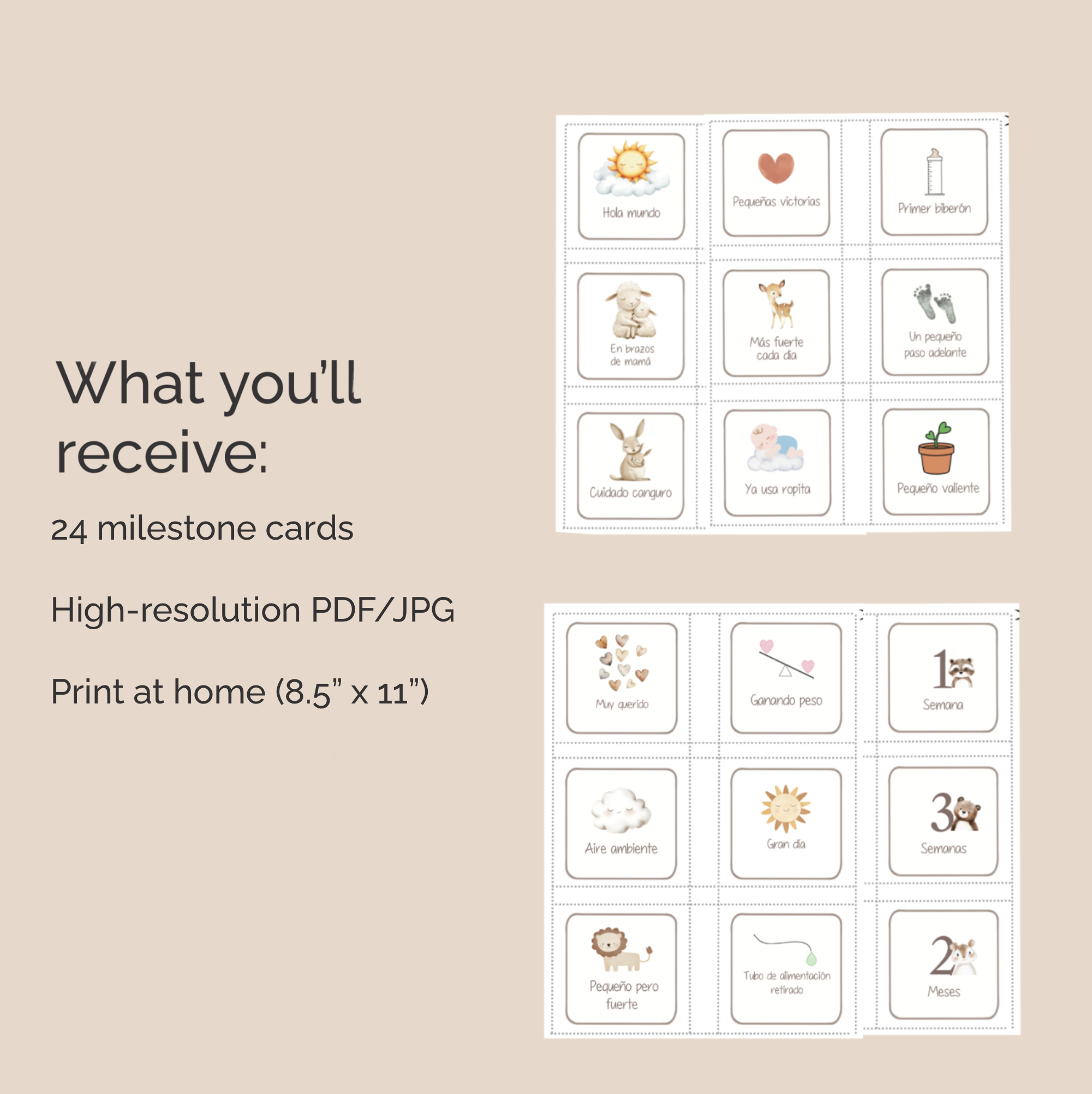Premature Baby Milestone Cards NICU Journey Memory Set Digital Printable Collection Twenty Four Card Pack Instant Download Format Print At Home Preemie Progress Documentation Hospital Stay Keepsake High Resolution PDF Memory Keeping Tool