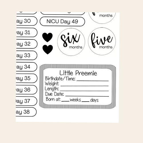 Printable Sticker Sheet For NICU Baby Memory Book Digital Download Preemie Scrapbook Supplies Milestone Tracking Journal Pages Hospital Journey Documentation Baby Keepsake Creation Comprehensive Phrase Downloads Instant Access Format