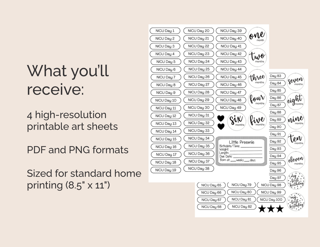 NICU Baby Journal – Printable Sticker Sheet for Milestone Tracking Digital Download