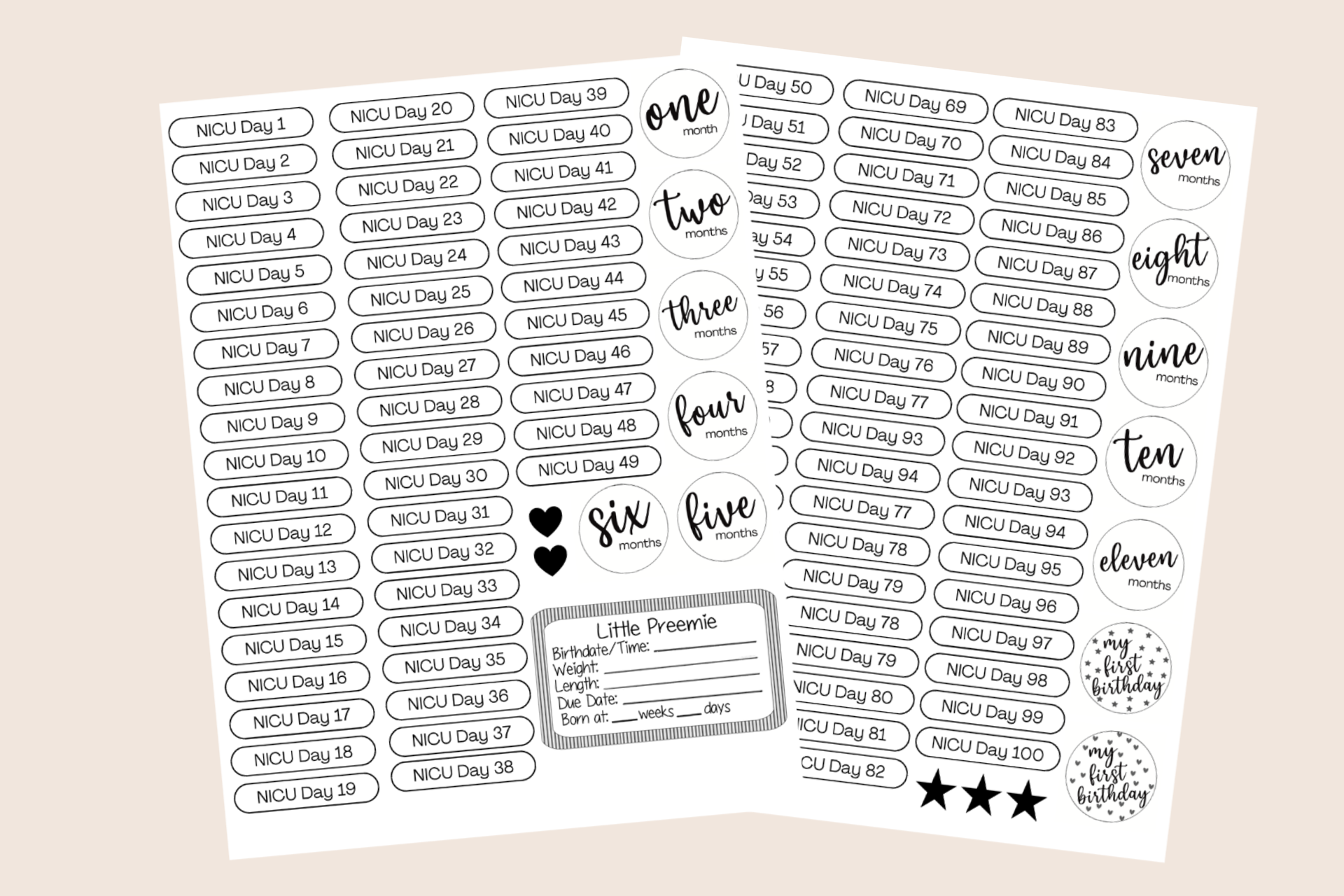 NICU Baby Journal Printable Sticker Sheet Digital Download Preemie Milestone Tracker Hospital Journey Documentation Memory Book Pages Scrapbook Supplies Baby Keepsake Creation Comprehensive Phrase Collection Instant Access Printable Format