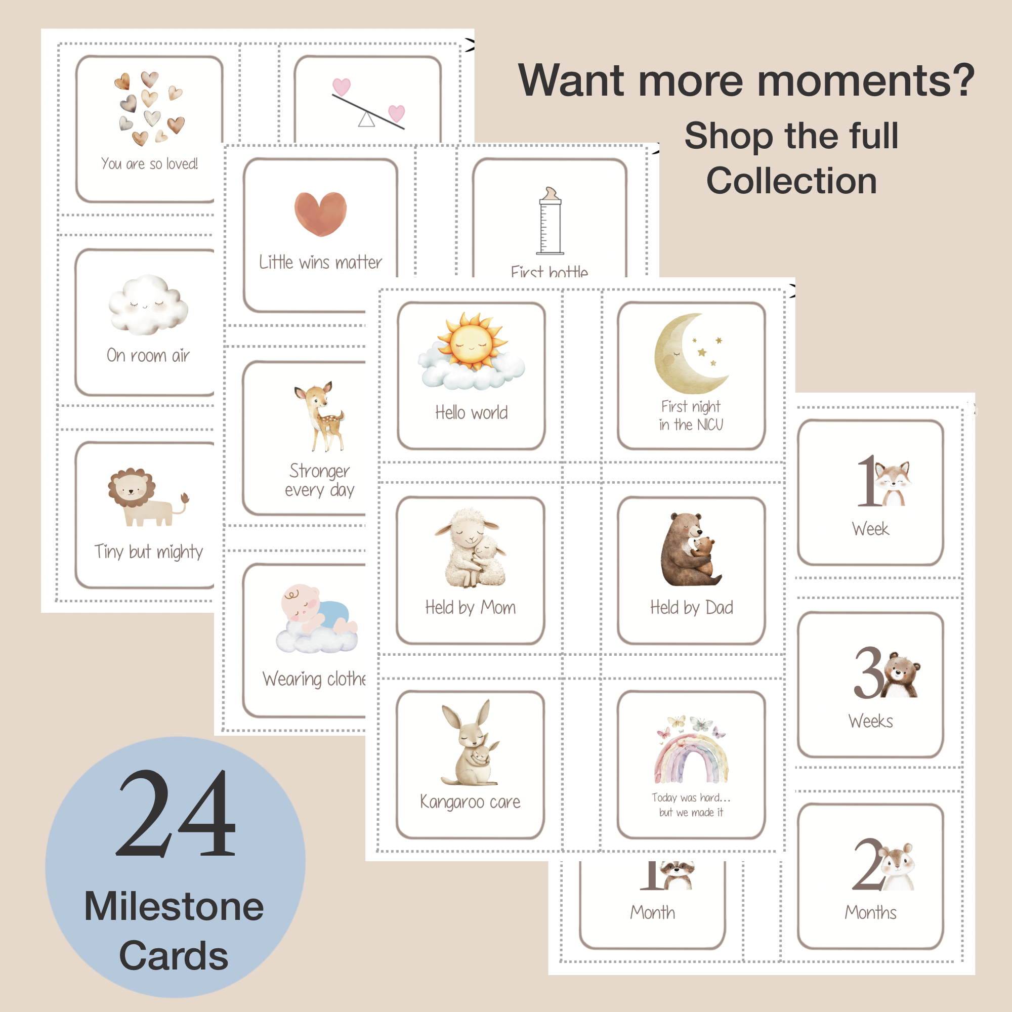 NICU Milestone Card Set – Track Special Moments with 6 Mini Photo Props