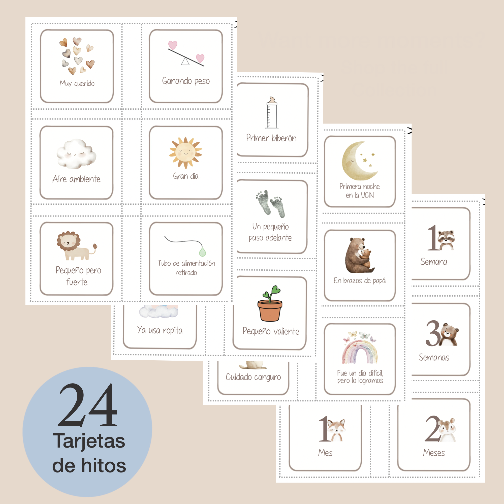 Descarga digital de tarjetas NICU mostrando formato imprimible