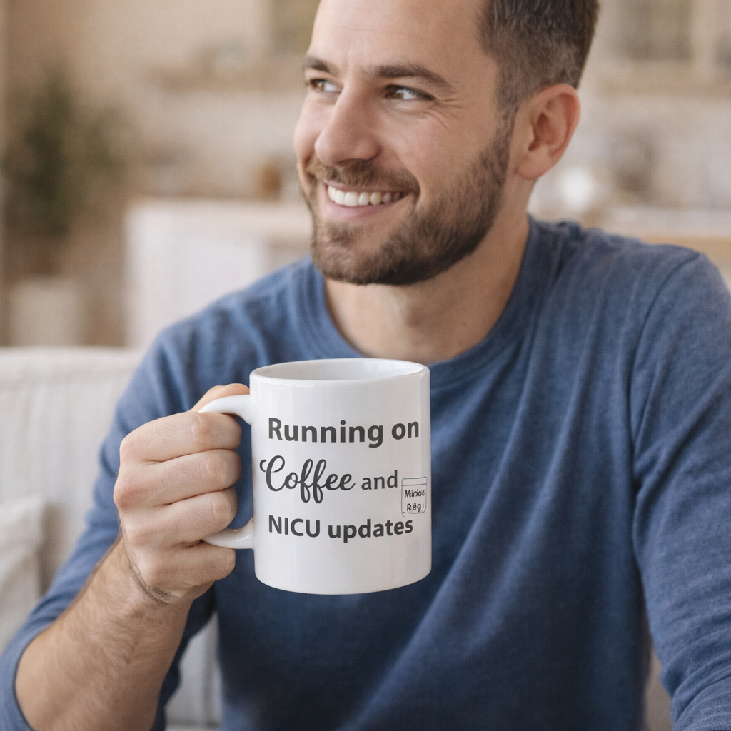 Running On Coffee And NICU Updates Ceramic Mug Gift For Dad Meaningful Hospital Journey Support Daily Father Coffee Cup Quality Printed Design Perfect Present During Difficult Time Strength Reminder For NICU Parent Encouragement Gift