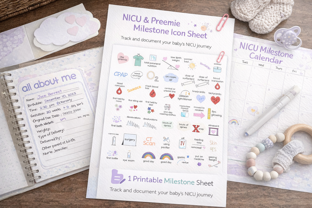 NICU Family Support Gift Preemie Milestone Card Collection Track Tiny Victories 63 Illustrated Icons Premature Baby Progress Keeper First Held Moment Feeding Achievement Cards Intensive Care Journey Keepsake Printable Memory Making
