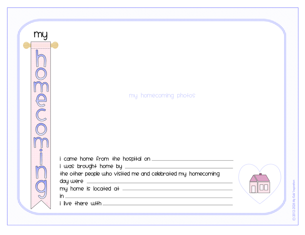 Homecoming celebration worksheet with text and decorative elements on a white background