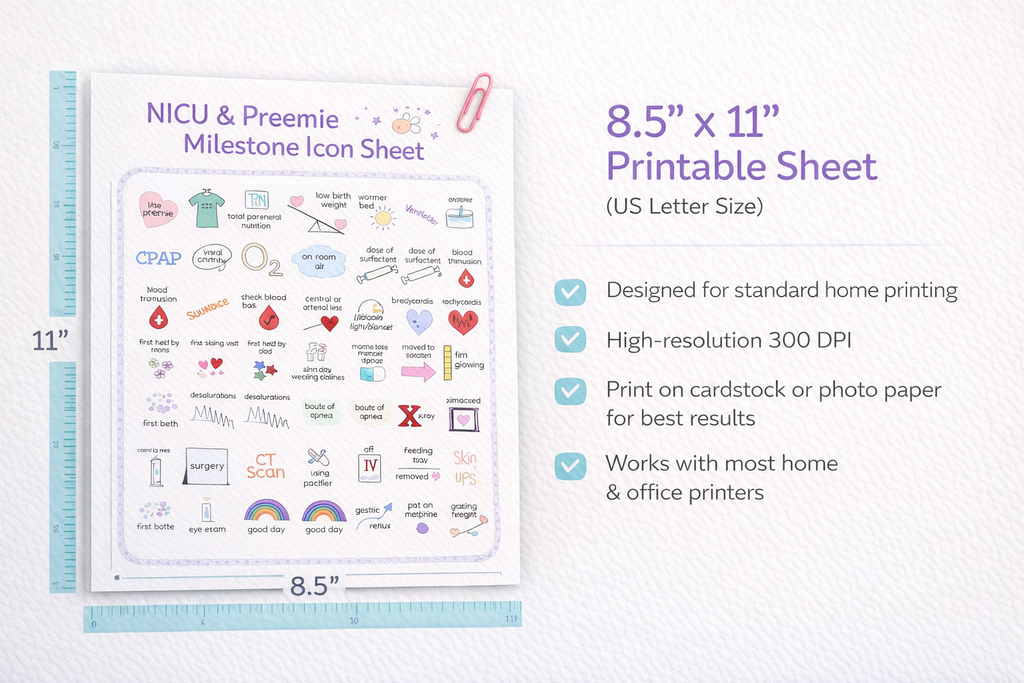 Milestone Card Collection NICU Preemie Tracker 63 Icons Premature Baby Progress Keeper Celebrate Tiny Victories First Held Memory Feeding Tube Achievement Intensive Care Journey Printable Keepsake Perfect NICU Family Gift Track Precious