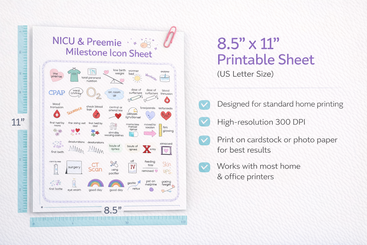 Milestone Card Collection NICU Preemie Tracker 63 Icons Premature Baby Progress Keeper Celebrate Tiny Victories First Held Memory Feeding Tube Achievement Intensive Care Journey Printable Keepsake Perfect NICU Family Gift Track Precious