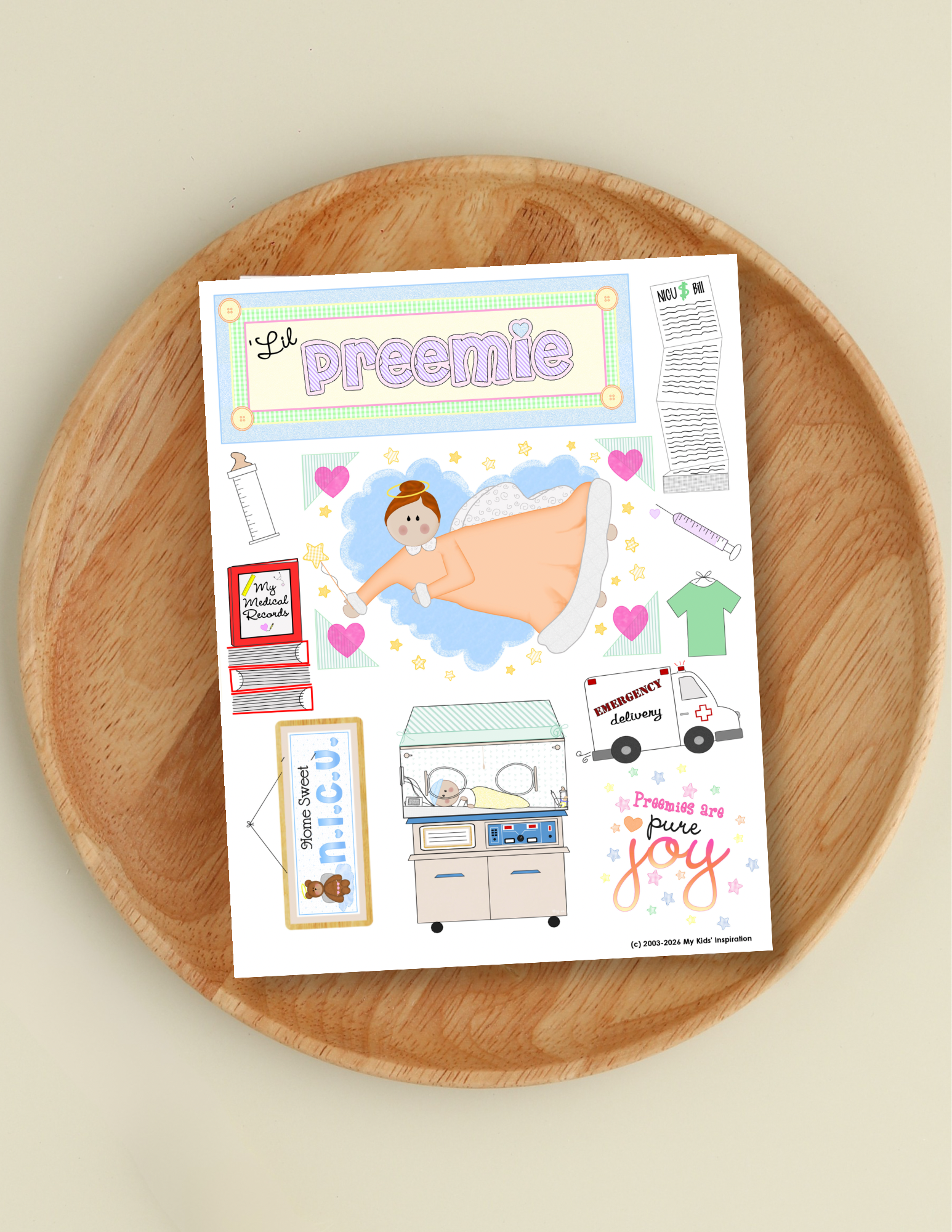 NICU Memory Book Digital Download Printable Art Sheet Preemie Milestone Tracker Baby Scrapbook Collection Premature Baby Keepsake Journal Pages NICU Journey Documentation Soft Comforting Design Bedside Display Perfect Family Support Gift