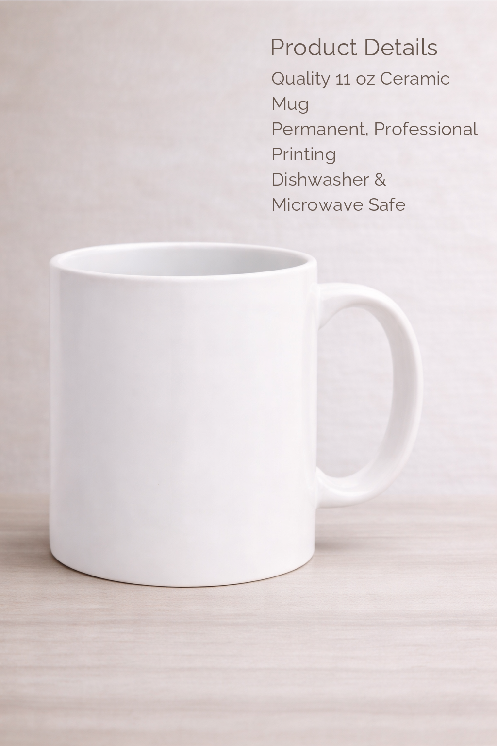 White ceramic 11 oz mug with glossy finish and C-handle grip